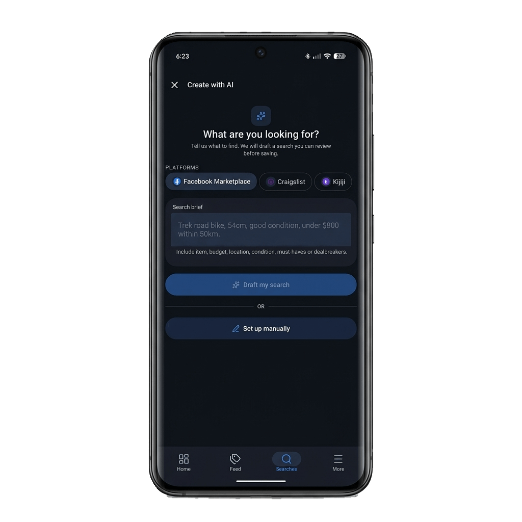 Classifindr mobile setup for a Cazoo vehicle search