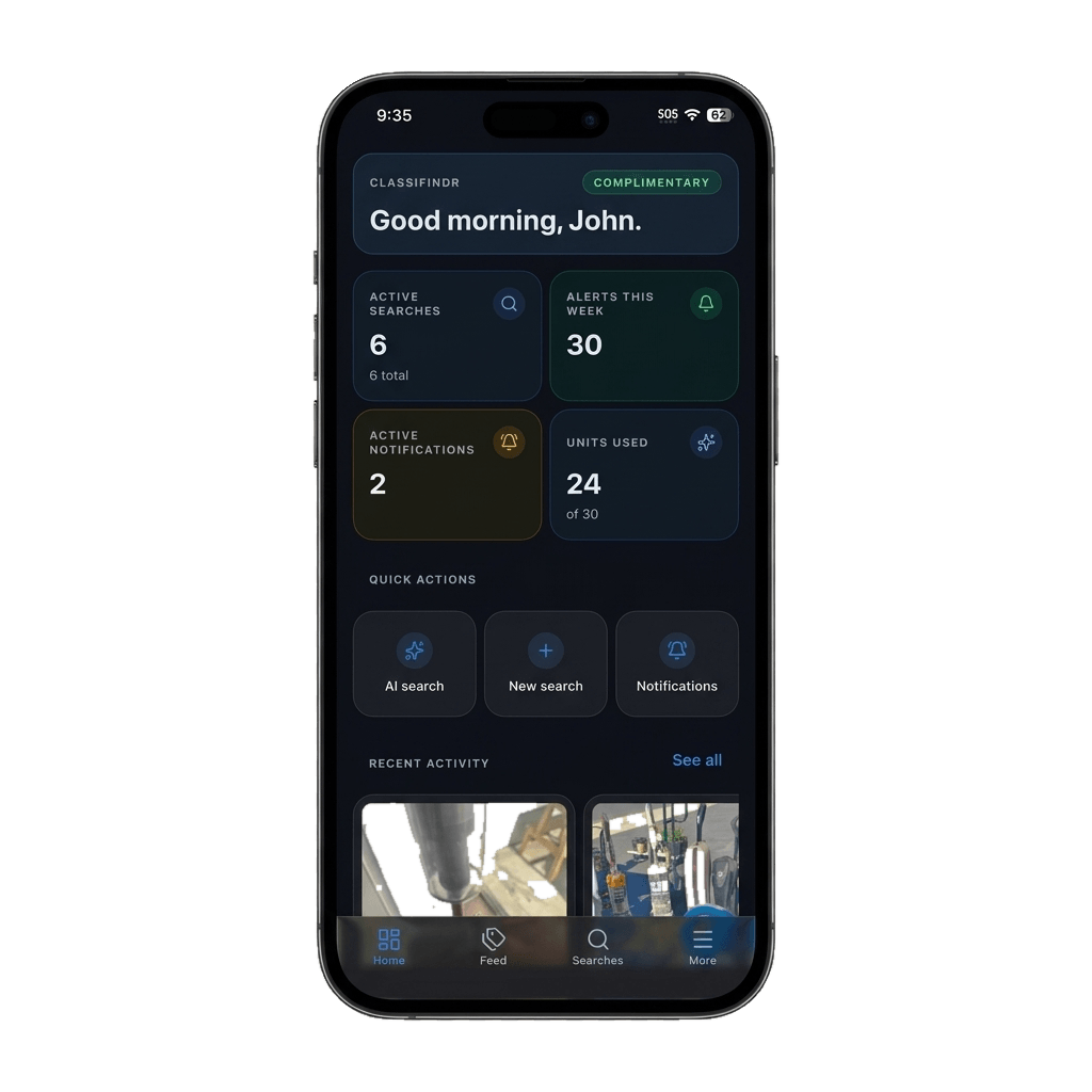Classifindr home dashboard on iPhone